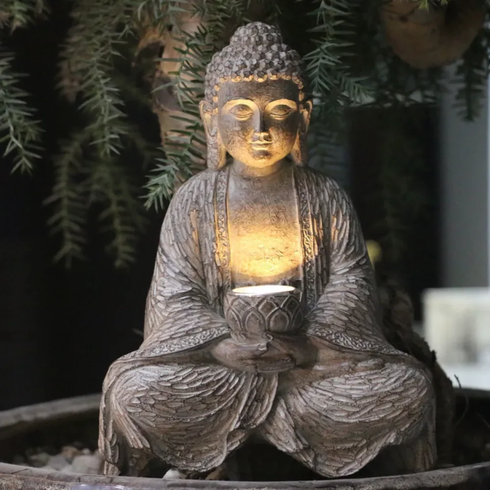 Outdoor Zen Lighting - Estátua de buda solar ao ar