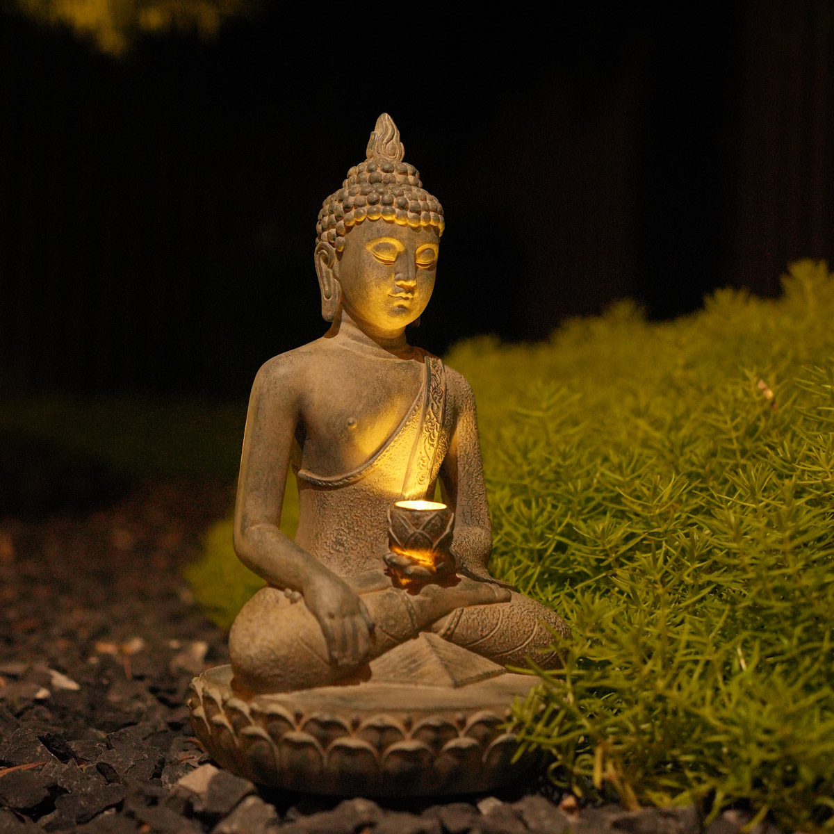 Outdoor Zen Lighting - Estátua de Buda Inspirada no Zen