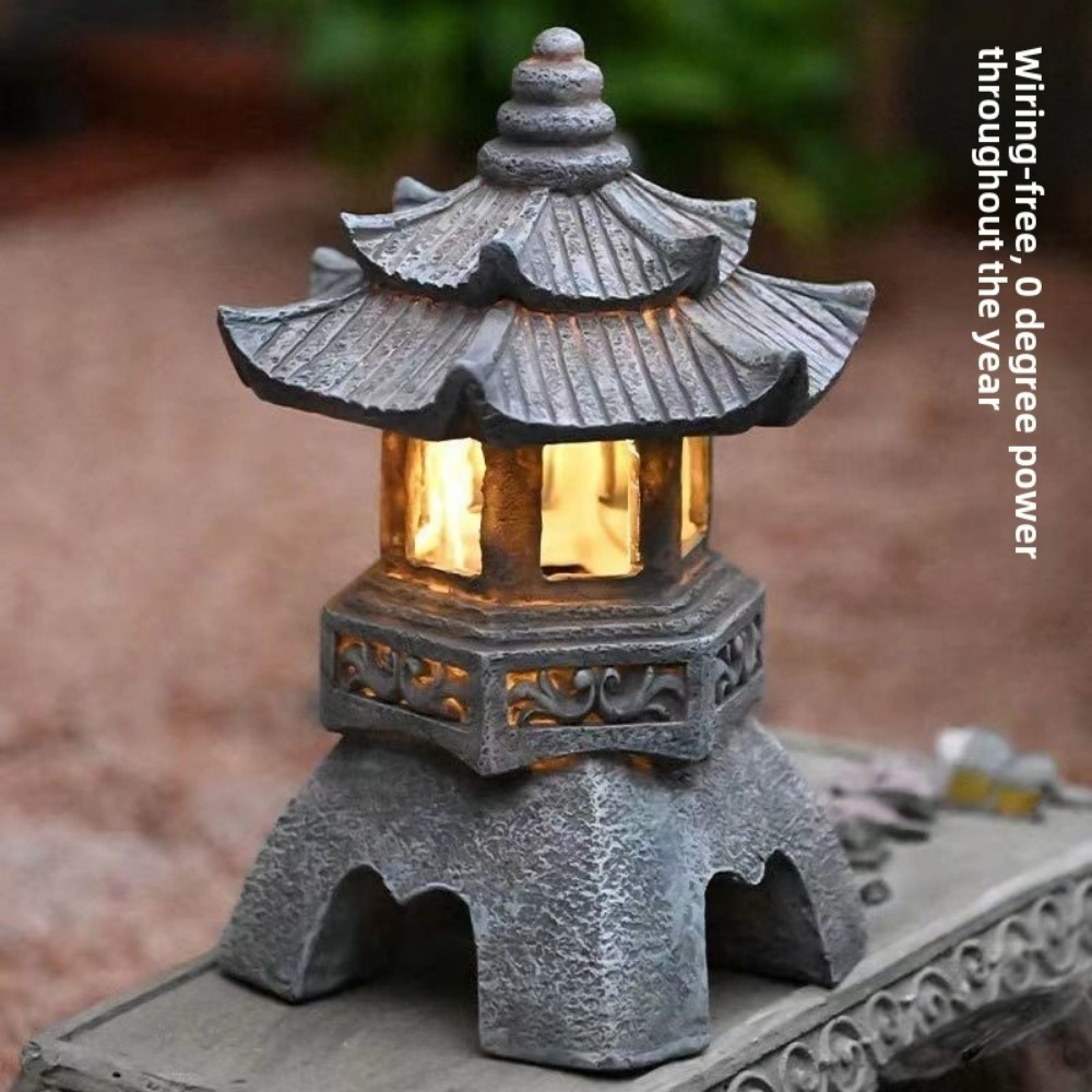 Outdoor Zen Lighting - Luz solar zen pedra pagode decoração