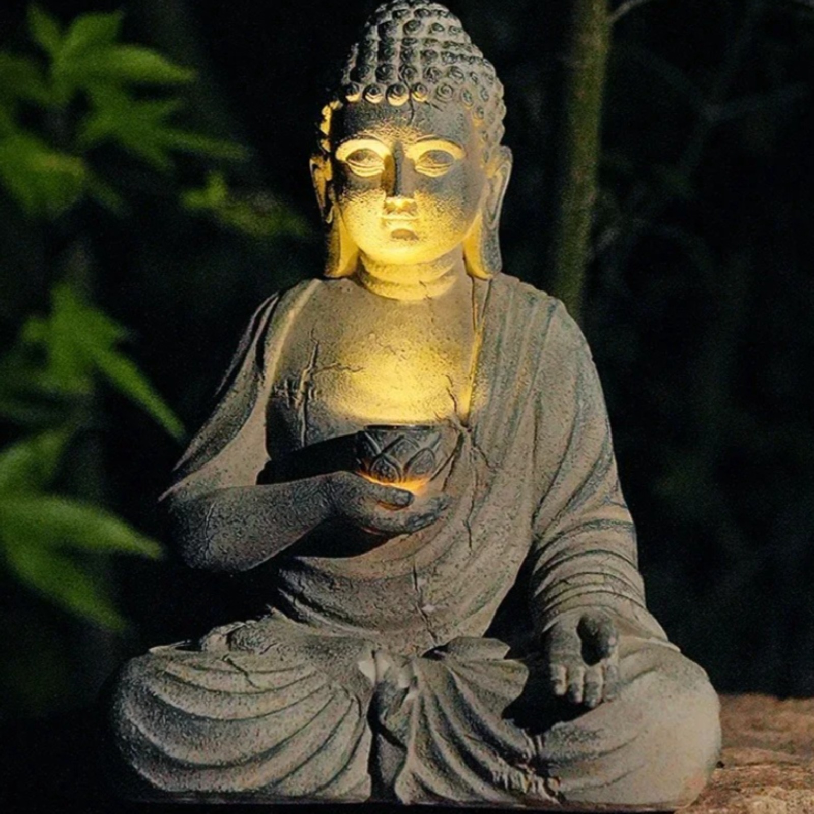 Outdoor Zen Lighting - Estátua Solar de Buda para Jardim,