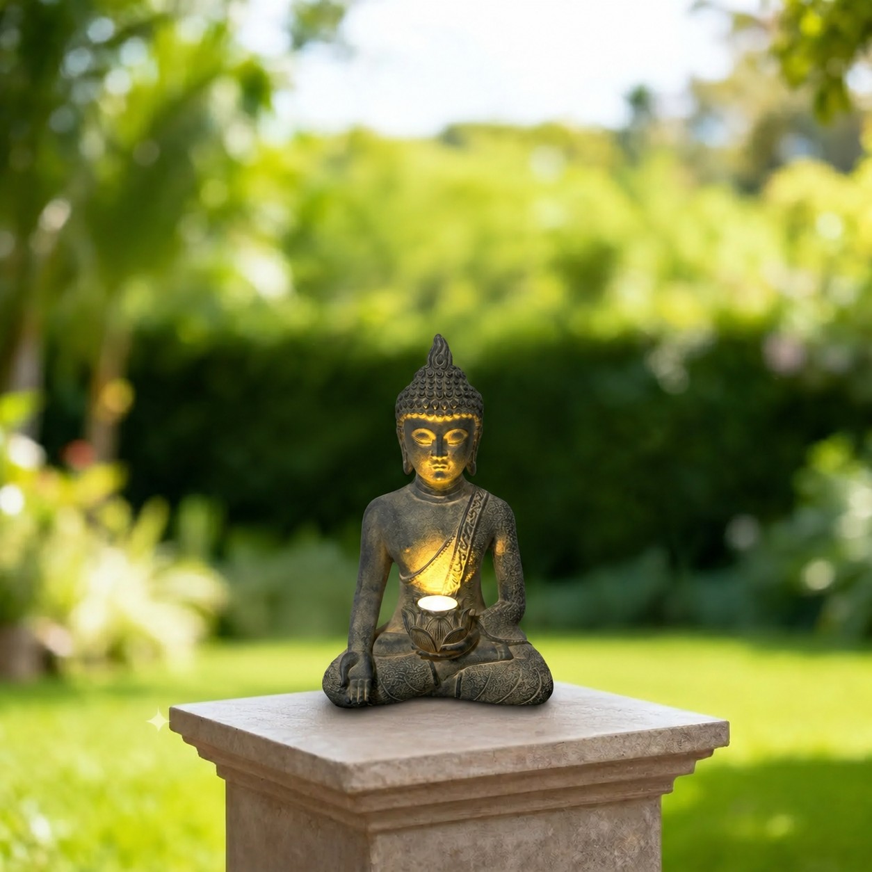 Outdoor Zen Lighting - Estátua de Buda Solar com Luz